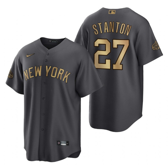 Men's New York Yankees #27 Giancarlo Stanton 2022 All-Star Charcoal Cool Base Stitched Baseball Jersey